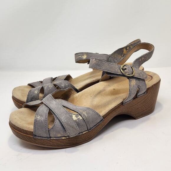 Dansko Season Stone Gray Metallic Leather Sandals Size 42 US 11.5 Comfort Shoes - Picture 4 of 8